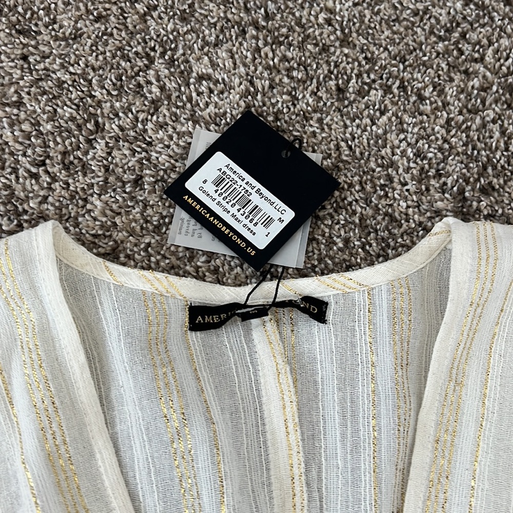 America & Beyond golend stripe coverup maxi dress. Size: Medium. NWT. - Picture 5 of 5